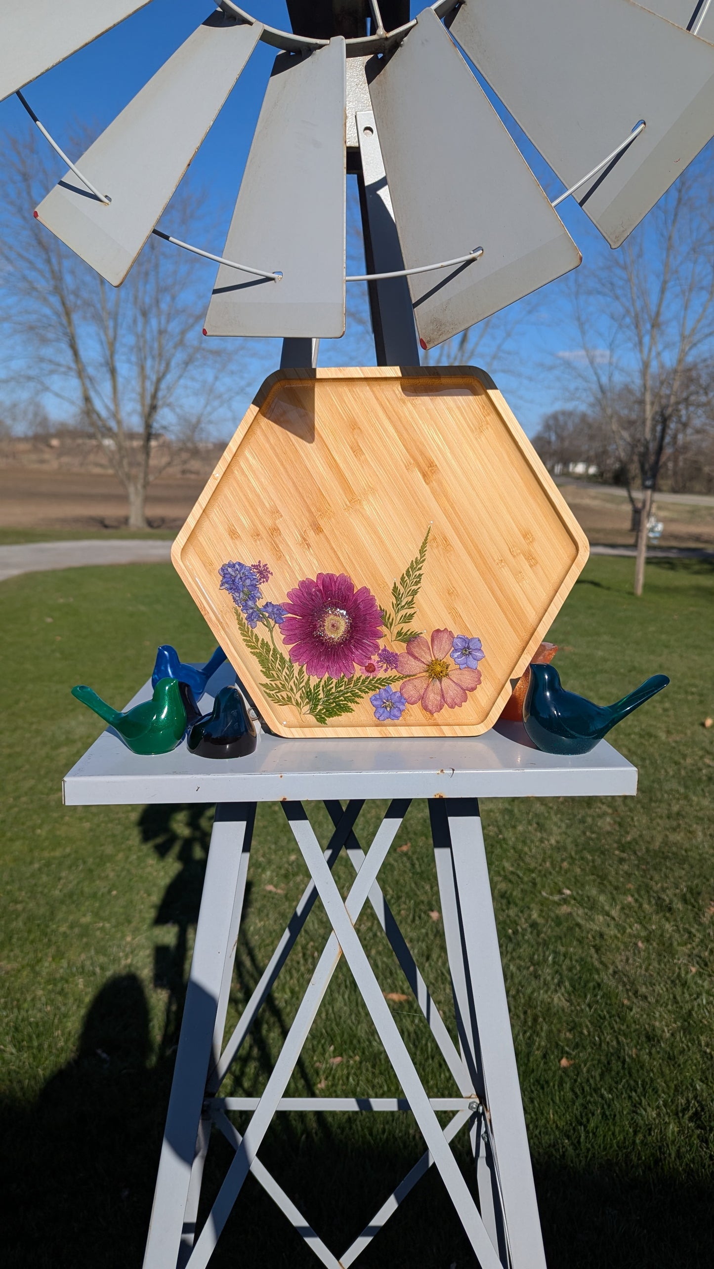 Garden collection: Wood and Resin handmade tray